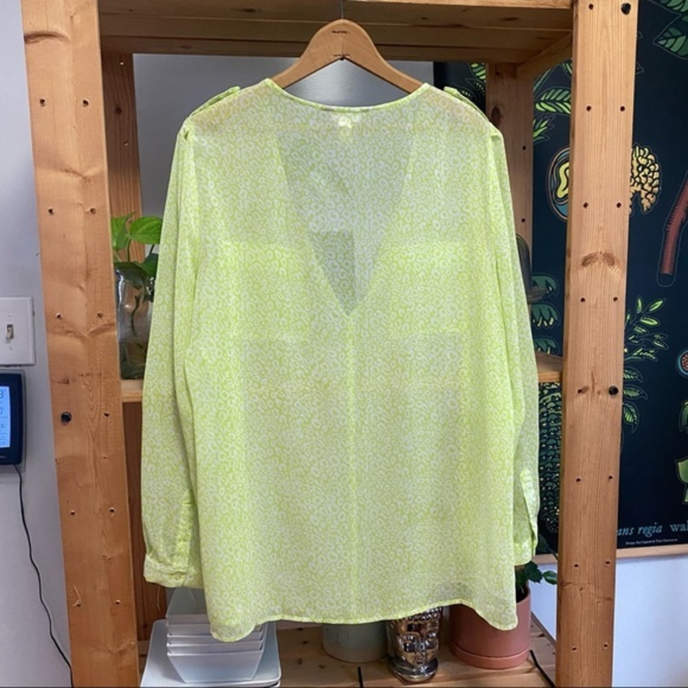 Banana Republic neon yellow animal print sheer button down shirt - Picture 3 of 14